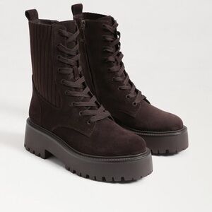 Sam Edelman Evina Chocolate Brown Lace Up Rounded Toe Chunky Heeled Ankle Boot 6